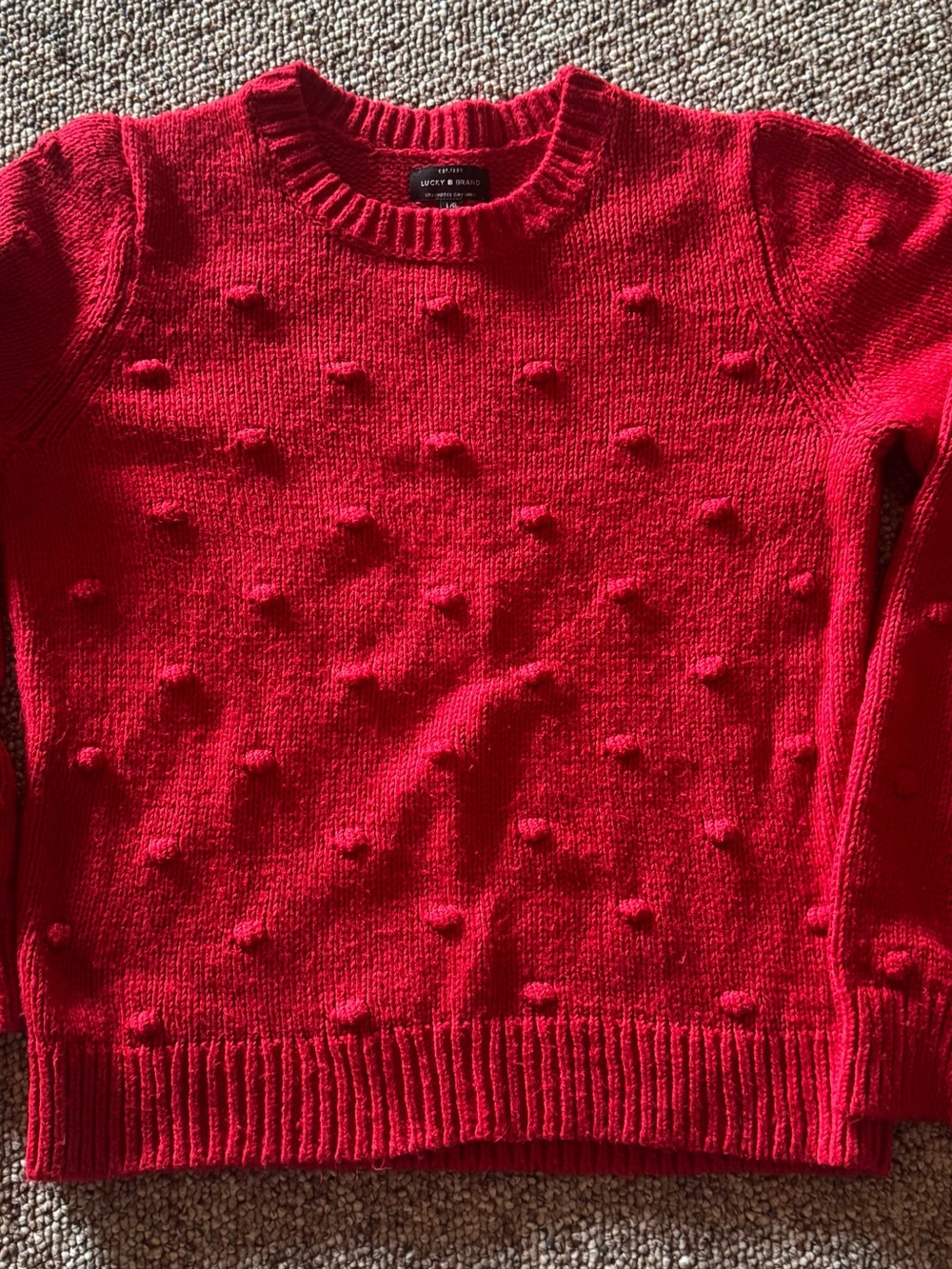 Lucky Brand Bright Red Pom-Pom Crewneck Sweater